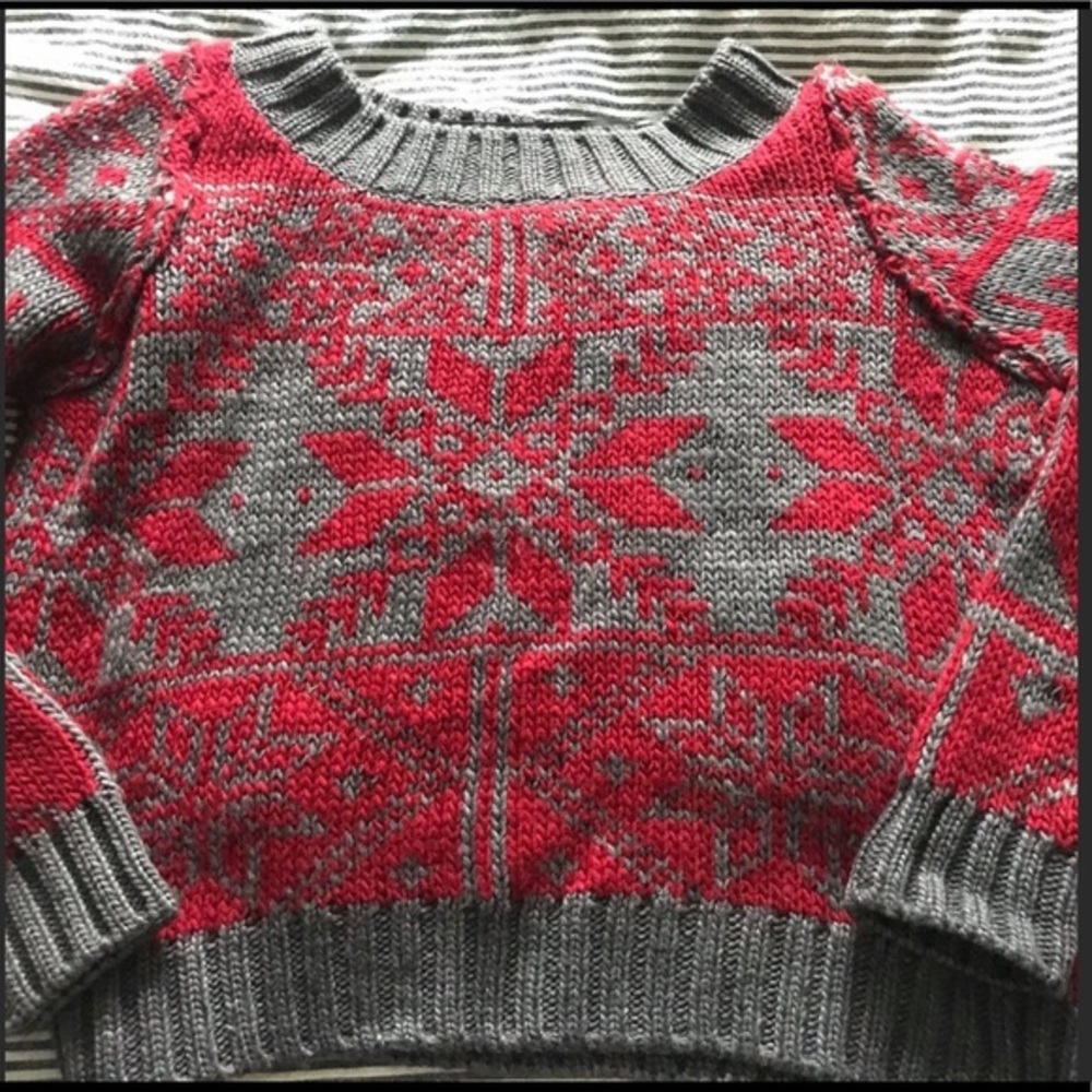 Free People Red and Gray Crew Neck Sweater